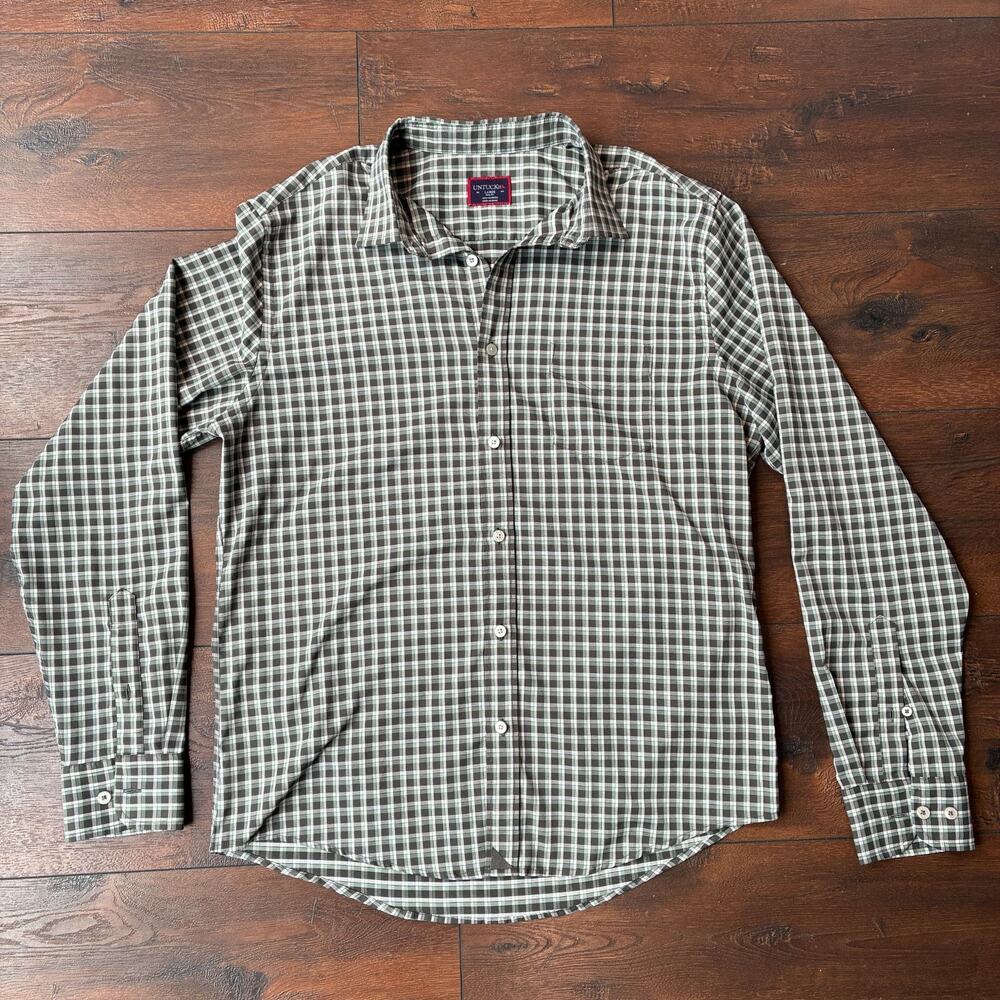 UNTUCKit Men’s Long Sleeve Green Plaid Button Slim Fit Stuhlmuller 40634, Size L
